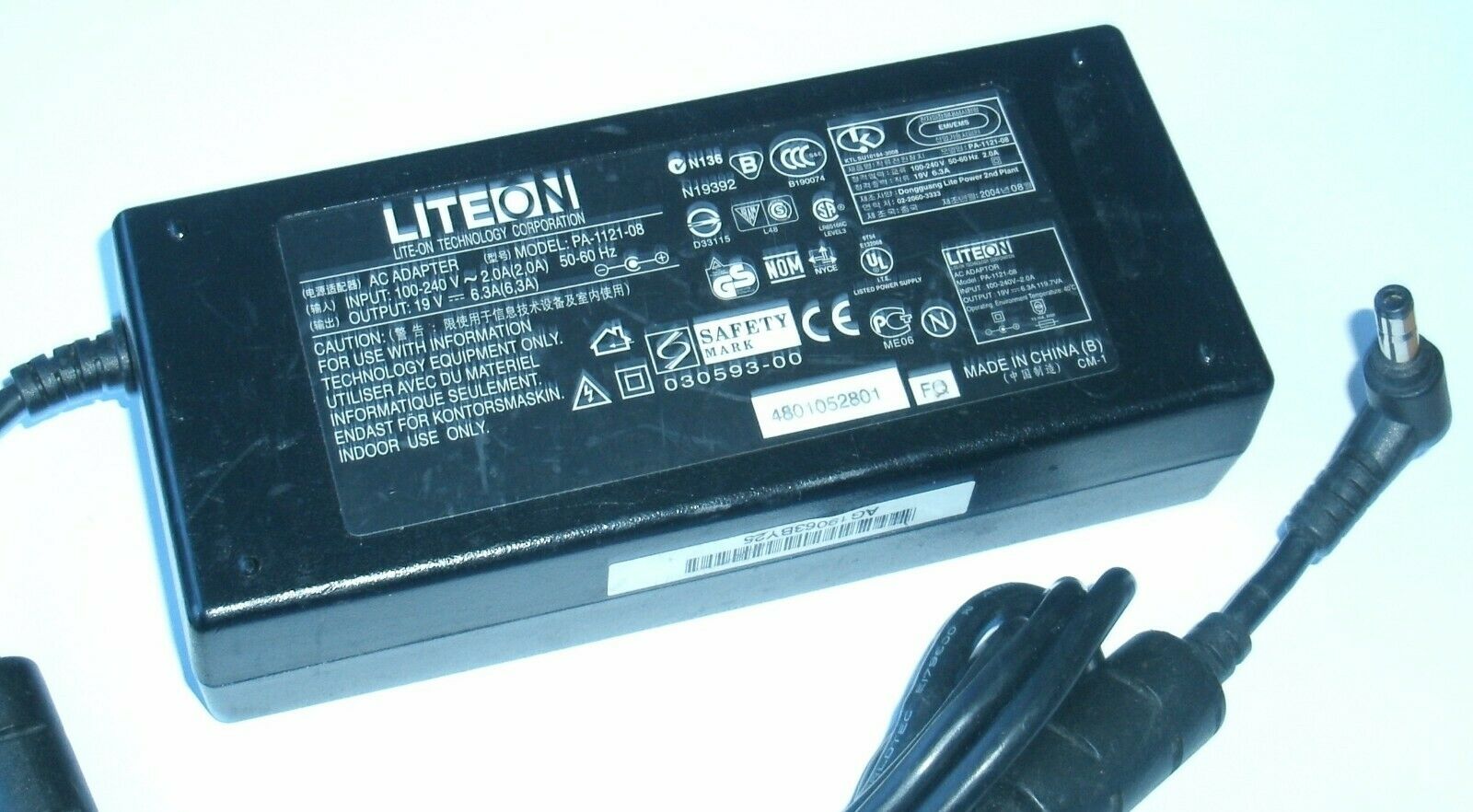 New LITEON PA-1121-08 19V 6.3A AC ADAPTER power charger with power cord Specification: Brand:LITE